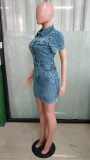 Women Elastic Sexy Button Denim Bodycon Dress