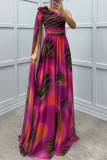 Women Casual Chiffon Print Slash Shoulder Dress