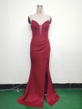 Elegant Fishbone Strapless Slim Waist Slit Evening Dress