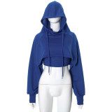 Women Fall and Winter Solid Casual Vest and Long Sleeve Crop Hoodies Two-piece Set