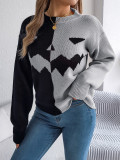 Women Halloween Pumpkin Contrast Knitting Long Sleeve Sweater