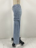 Women Fall Casual Cargo Denim Pant