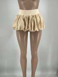 Women Solid Stretch Pleated Skirt Bubble Skirt