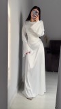 Women Lace-Up Solid Long Sleeve Maxi Dress