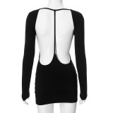 Women Summer Solid Long Sleeve Sexy Backless Bodycon Dress