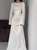 Women Lace-Up Solid Long Sleeve Maxi Dress