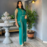 Plus Size African Women Style Women Long Sleeve Top + Long Pants Two-Piece Set