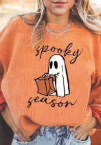 Halloween Pumpkin Head Loose Round Neck Top