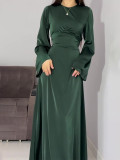 Women Lace-Up Solid Long Sleeve Maxi Dress