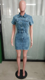 Women Elastic Sexy Button Denim Bodycon Dress