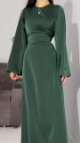 Women Lace-Up Solid Long Sleeve Maxi Dress