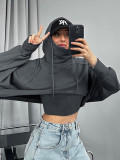 Women Fall and Winter Solid Casual Vest and Long Sleeve Crop Hoodies Two-piece Set