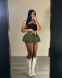 Women Solid Stretch Pleated Skirt Bubble Skirt