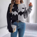 Women Halloween Pumpkin Contrast Knitting Long Sleeve Sweater