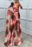 Women Casual Chiffon Print Slash Shoulder Dress