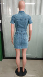 Women Elastic Sexy Button Denim Bodycon Dress