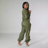 Women Long Sleeve Zipper Multi-pocket Jumpsuit