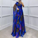 Women Casual Chiffon Print Slash Shoulder Dress