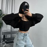 Women Fall and Winter Solid Casual Vest and Long Sleeve Crop Hoodies Two-piece Set