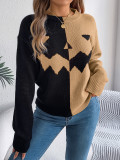 Women Halloween Pumpkin Contrast Knitting Long Sleeve Sweater