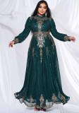 Plus Size Women Long Sleeve Round Neck Formal Party Sequin Maxi Evening Dress