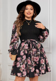 Plus Size Women Long Sleeve Print Dress