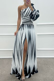 Women Casual Print Slash Shoulder Slit Dress