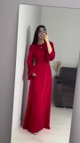 Women Lace-Up Solid Long Sleeve Maxi Dress