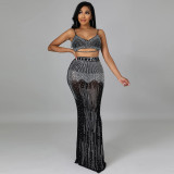 Women Sexy Party Mesh See-Through Camisole and Skirt Two-piece Set