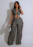 Women Sexy Lace-Up Tassel Jumpsuit