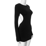 Women Summer Solid Long Sleeve Sexy Backless Bodycon Dress