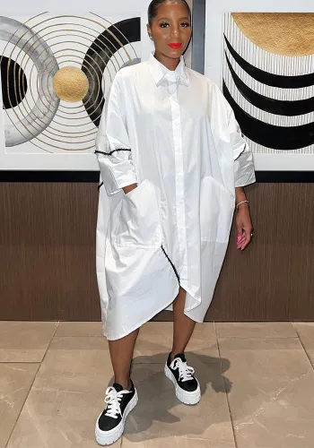 Women Casual Solid Long Sleeve Tassel Shirt Dress