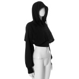 Women Fall and Winter Solid Casual Vest and Long Sleeve Crop Hoodies Two-piece Set