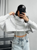 Women Fall and Winter Solid Casual Vest and Long Sleeve Crop Hoodies Two-piece Set