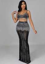 Women Sexy Party Mesh See-Through Camisole and Skirt Two-piece Set