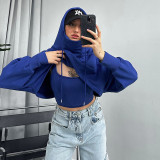 Women Fall and Winter Solid Casual Vest and Long Sleeve Crop Hoodies Two-piece Set