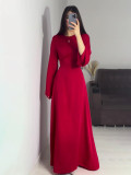 Women Lace-Up Solid Long Sleeve Maxi Dress