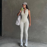 Fashion Sports Women's Clothing Solid Color Zipper Patchwork Hollow Low Back Tight Fitting Sleeveless Jumpsuit