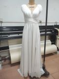 V-Neck Low Back Summer Chiffon Split Elegant Formal Party Women Evening Dress