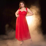 Plus Size Strap Lace Formal Party Ball Gown