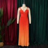 Summer Lace-Up Strap Low Back Sexy Gradient Color Long Dress