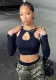Women's Spring And Summer Street Solid Color Round Neck Long Sleeve Hollow Crop Long Sleeve T-Shirt Top