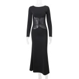 Fashion Women's Fashion Round Neck Long Sleeve Mesh Patchwork Slim Long Dress