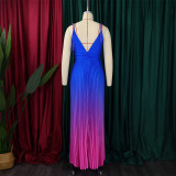 Summer Lace-Up Strap Low Back Sexy Gradient Color Long Dress