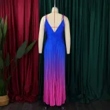 Summer Lace-Up Strap Low Back Sexy Gradient Color Long Dress