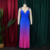 Summer Lace-Up Strap Low Back Sexy Gradient Color Long Dress
