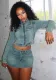 Women's Clothing Denim Patch Embroidered Zip Long Sleeve Top Slim Mini Skirt Two-Piece Set