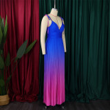 Summer Lace-Up Strap Low Back Sexy Gradient Color Long Dress