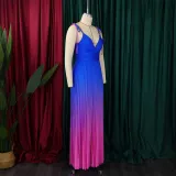 Summer Lace-Up Strap Low Back Sexy Gradient Color Long Dress