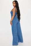 Women Fashion Casual Sexy Strap Wide Leg Denim Jumpsuit